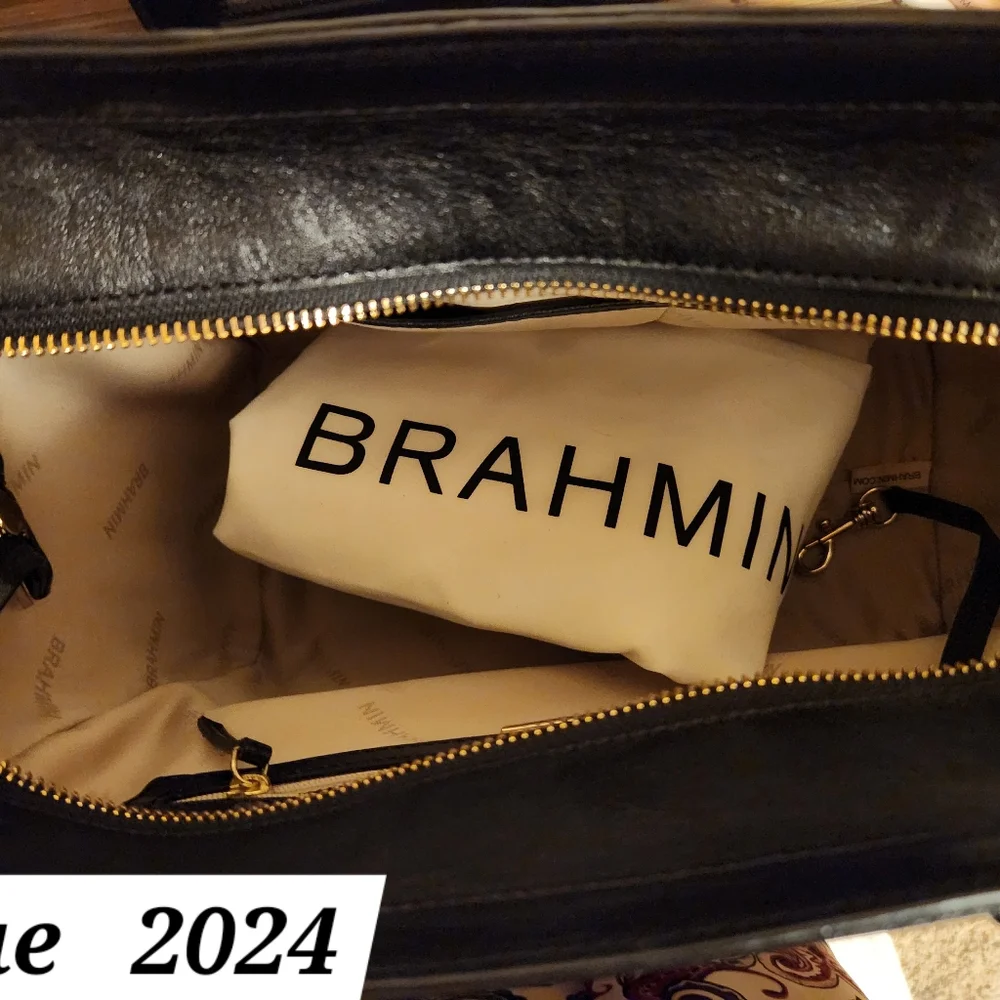 Elegant Brahmin Aubree Snow Leopard Print Croco Embossed Leather Satchel  EUC - Picture 5 of 6